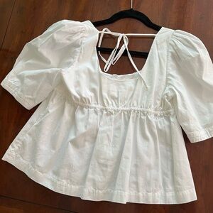 Anthropologie White Puff Sleeve Blouse